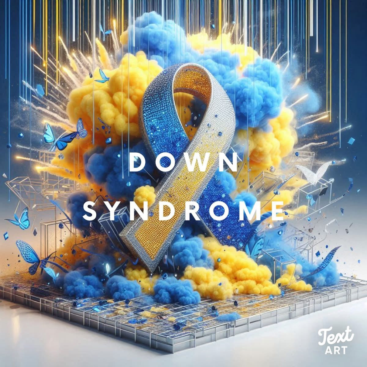 Yellow and blue ribbon Down Syndrome