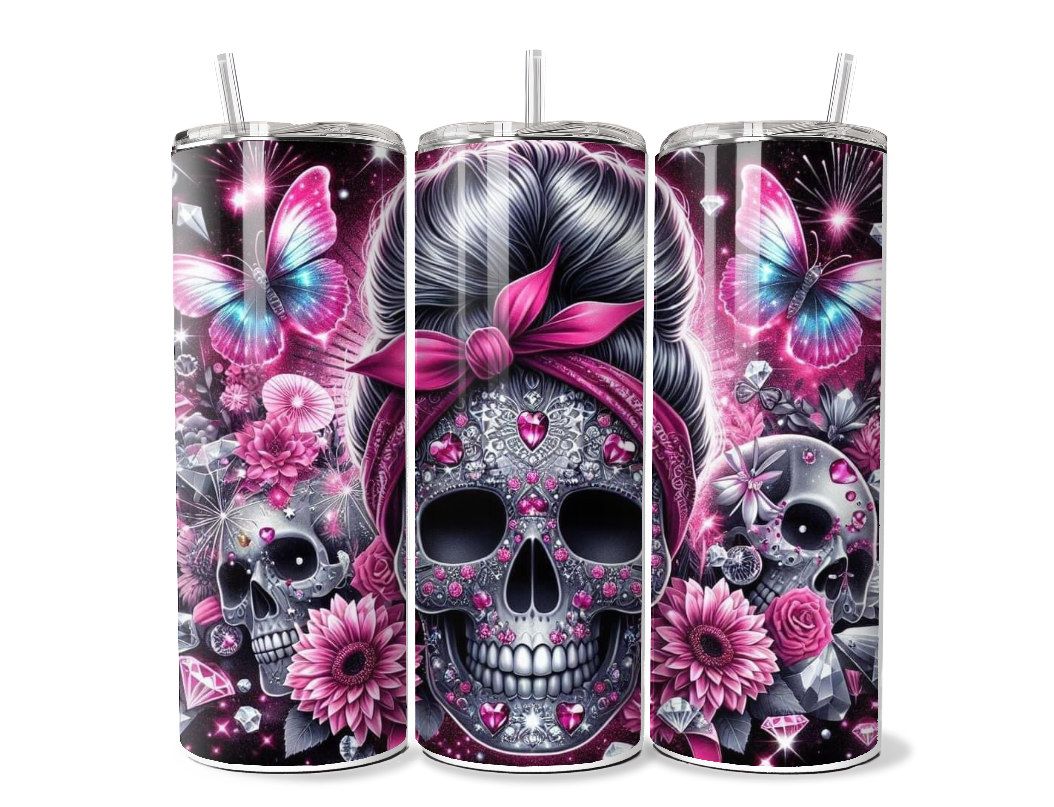 Pink butterflies skull