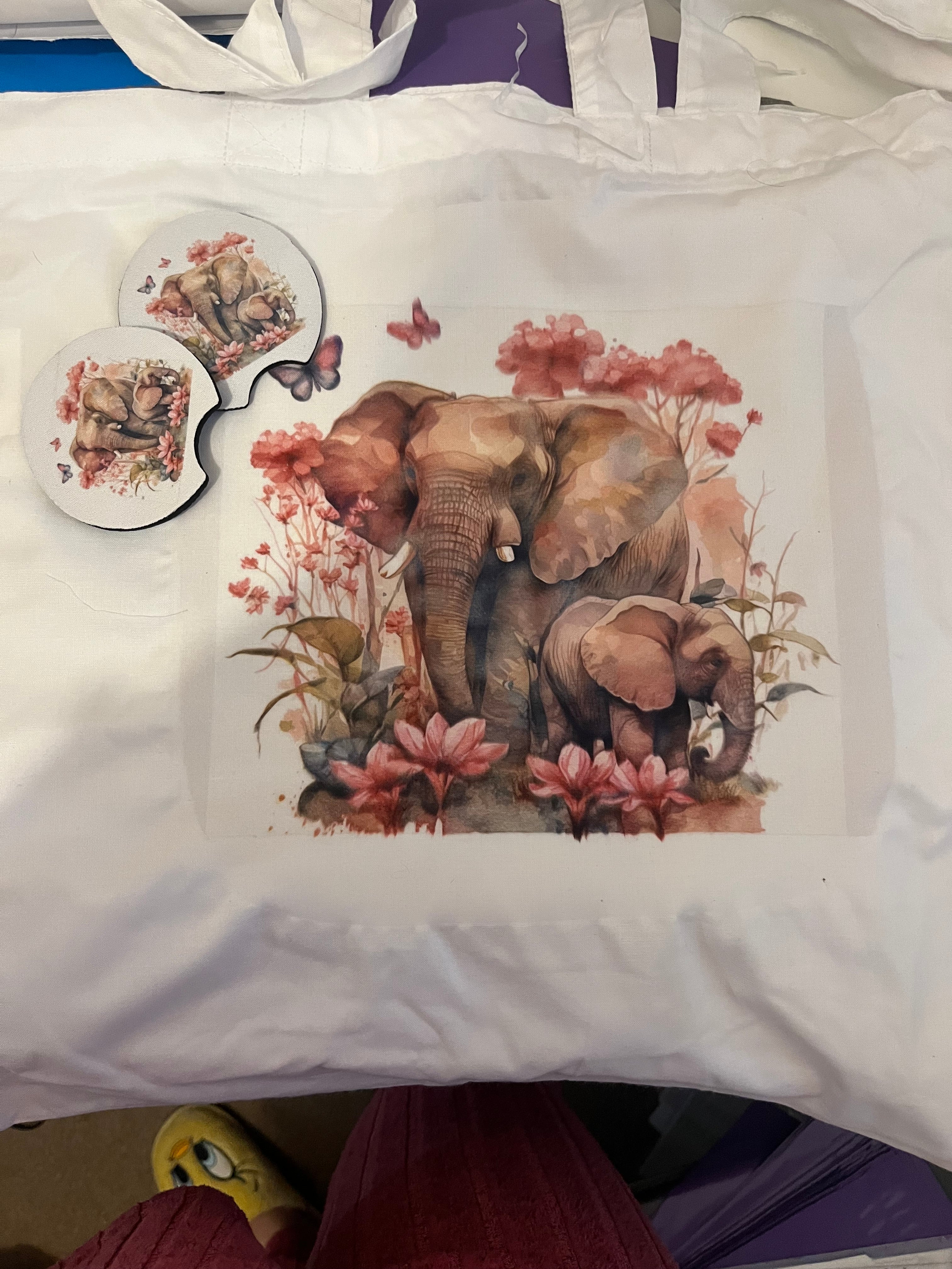 Tote bag & car coasters